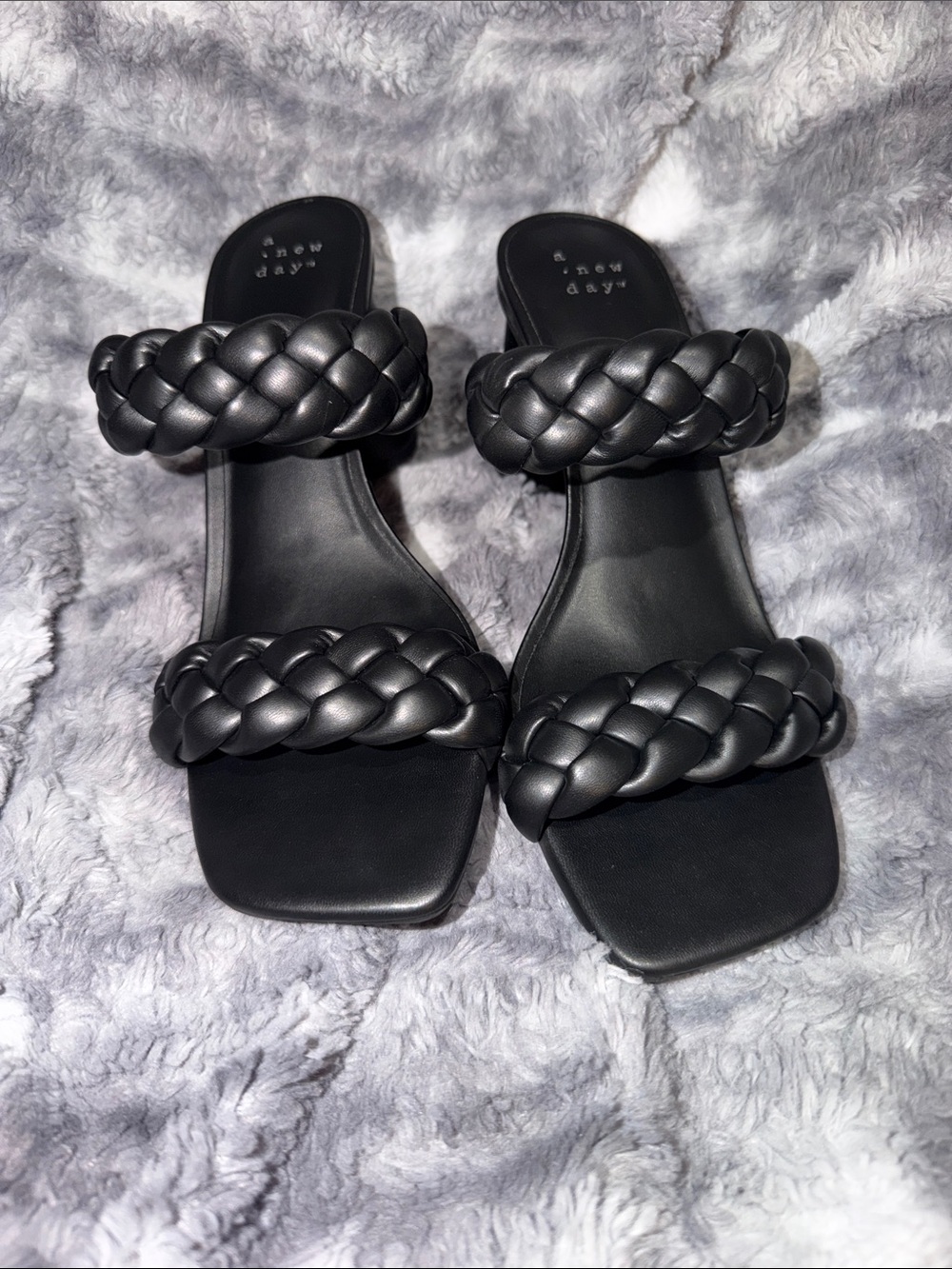 a new day Black Braided Double-Strap Block Heel Mules
